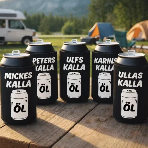 Burkkylare med texten "Kalla öl" där du kan välja eget namn – perfekt till camping, fest och present